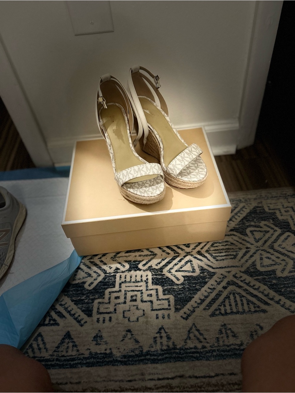Michael Kors Cream Logo Espadrille Wedge Sandals